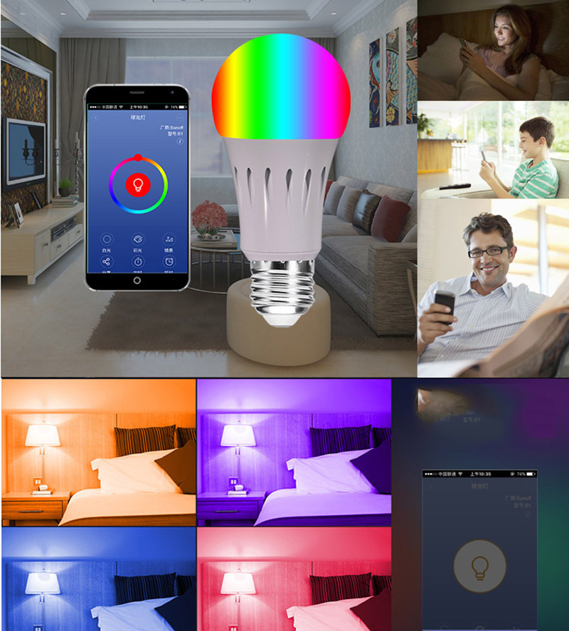 E27 11W RGBW WiFi Smart  Voice Control LED Light Bulb, Work With Alexa & Google Assistant, AC85-265V, Dimming Color Change LED Light Bulb